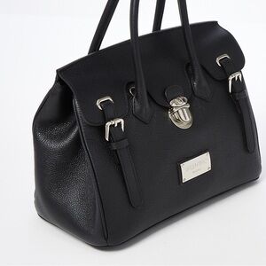 VALENTINO Dollaro Theresa Black Pebbled Leather Satchel Handbag